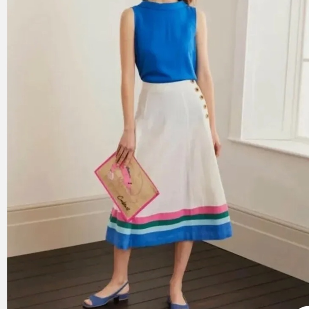 Boden Blue and White Midi Skirt